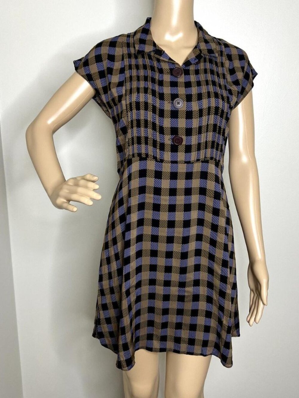 Urban Outfitters Plaid Checkered Short Sleeve Shirt Dress - Medium